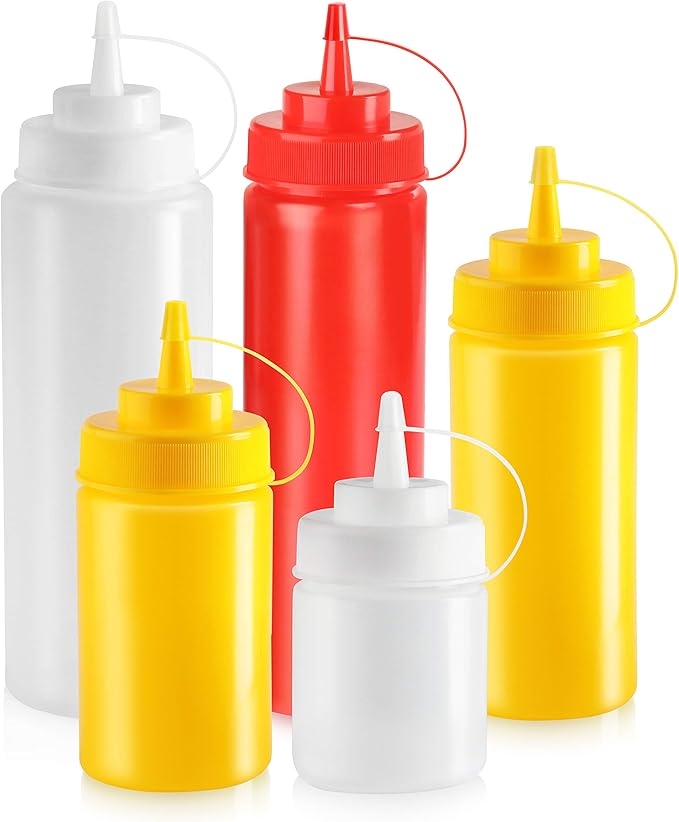 New Star Foodservice Squeeze Bottles, Plastic, Wide Mouth, 16 oz, Clear, Pack of 6