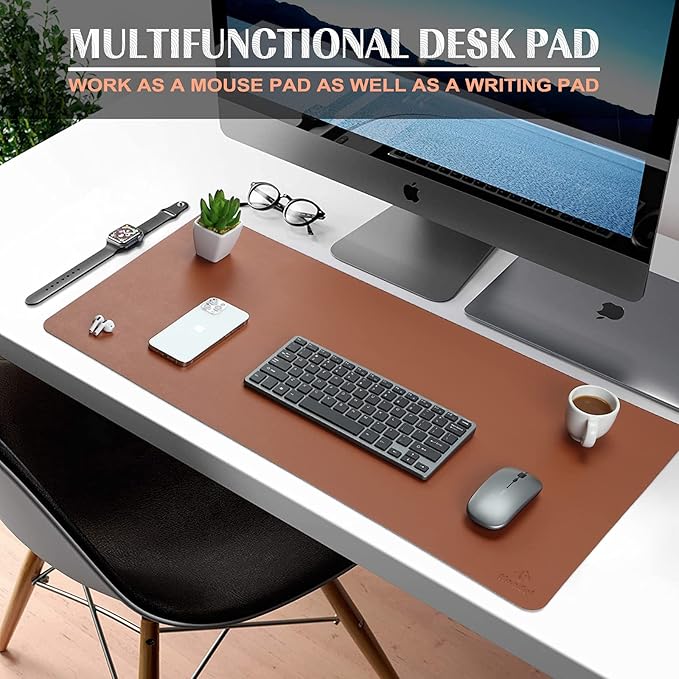 K KNODEL Small Office Leather Desk Mat, Mouse and Keyboard Pad, Computer and Laptop Mat, Desktop Protector and Cover, Writing Pad and Blotter (23.6"x13.8", Brown)