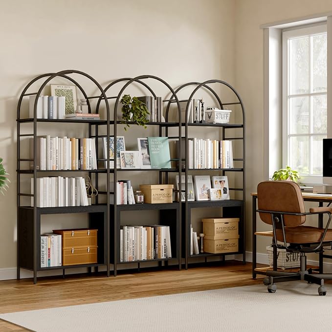 BREEZEHEAT 4-Tier Arched Bookshelf, 72" Tall Bookcase with Storage Shelves, Floor Standing Open Display Storage Shelf with Metal Frame, Large Organizer for Living Room, Home Office, Bedroom, Black
