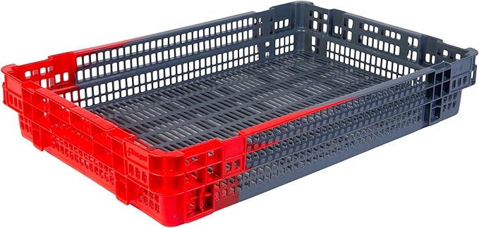 Hudson Exchange 23.5 x 15.75 x 4" (4.9 Gallon, 5 Pack) Agricultural Nest and Stack Vented Crate Handled Storage Container Tote, Red/Black
