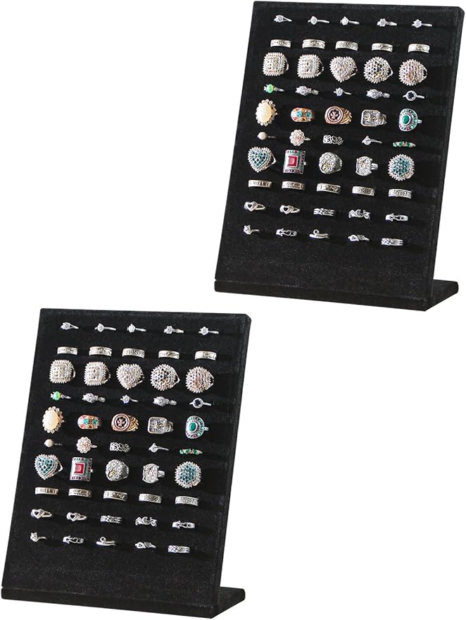 Ring Board Display Stand,Velvet Jewelry Earring Organizer Holder for Selling,Vendors Storage Tray for Multiple Rings (Black*2)