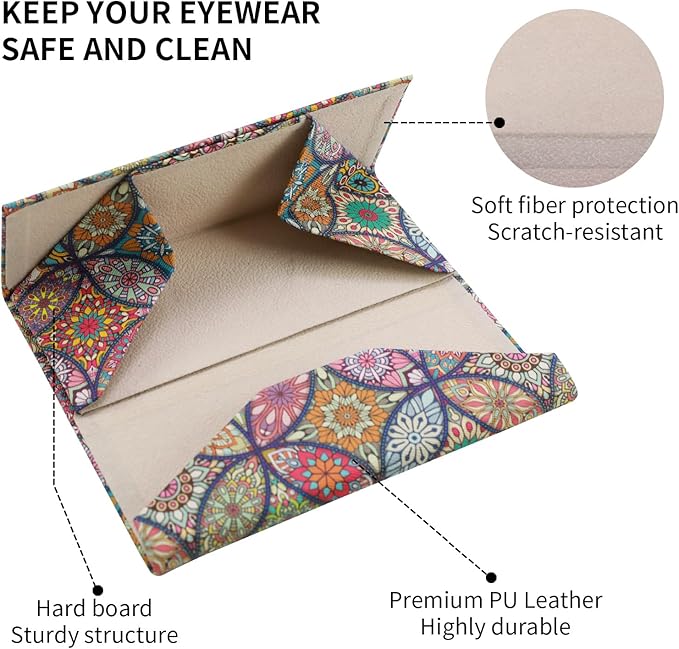 Foldable Glasses Case, Magnetic PU Leahter Sunglasses Case, Cute Hard Shell Folding Eyeglass Cases for Women Kids