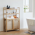 Double Tilt Out Laundry Hamper, Bamboo Hamper with 2 Removable Bags, Pull Out Laundry Hamper Cabinet, Bathroom Storage Shelf for Laundry Room, Living Room, Bedroom (3-Tier, Natural)