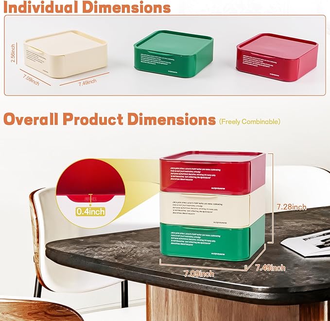 3-Pack Stackable Drawer Desktop Organizer, Multifunctional Plastic Storage Box, Suitable for Storing Office Supplies, Cosmetics, Crafts, and for Desk & Countertop Organization (Red,Green,White)