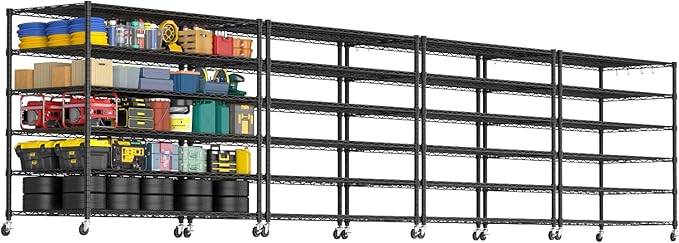 PrimeZone 6 Tier 80.7" H x 55.5" W x 24" D Wire Shelving with Wheels 3600lbs NSF Certified Storage Shelves Heavy Duty Metal Shelf Adjustable Rolling Rack Commercial Garage Restaurant Warehouse 4pcs