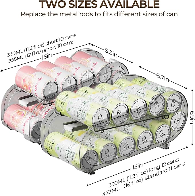 Drink Organizer for Fridge, Soda Can Organizer Dispenser for Refrigerator with Automatic Rolling,Organize Standard Size 11.15oz or 12oz Cans Drink,Save space for Fridge、Kitchen、countertop （4 pack）