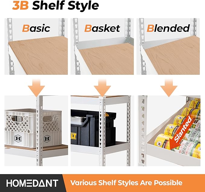 HOMEDANT 5 Tier Storage Shelves Adjustable Laminated Boltless Garage Metal Shelving Unit Heavy Duty Utility Rack Shelf Warehouse Pantry Closet Kitchen (4, (M) 35.9" W, White)