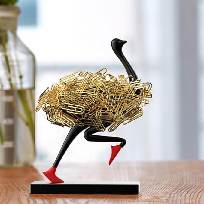 Running Ostrich Magnetic Paper Clip Holder and Jewelry Storage Organizer, for Paperclips, Staples, Push Pins, Hairclips, Decorative Desk Accessory for Home Office (Lamb)
