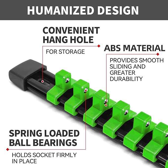 Socket Organizer Drive ABS Tools - Green Socket Holder, Premium Quality 30 Pieces Socket Holders Kit 1/4-Inch x 160 Clips, 3/8-Inch x 150 Clips, 1/2-Inch x 120 Clips（30PC,Green)