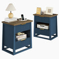 HIFYOBRO Fluted Nightstands Set of 2 with Charging Station & Motion Sensor Light, Modern Bedside Tables with 2 Drawers and Storage Shelf for Bedroom, Blue