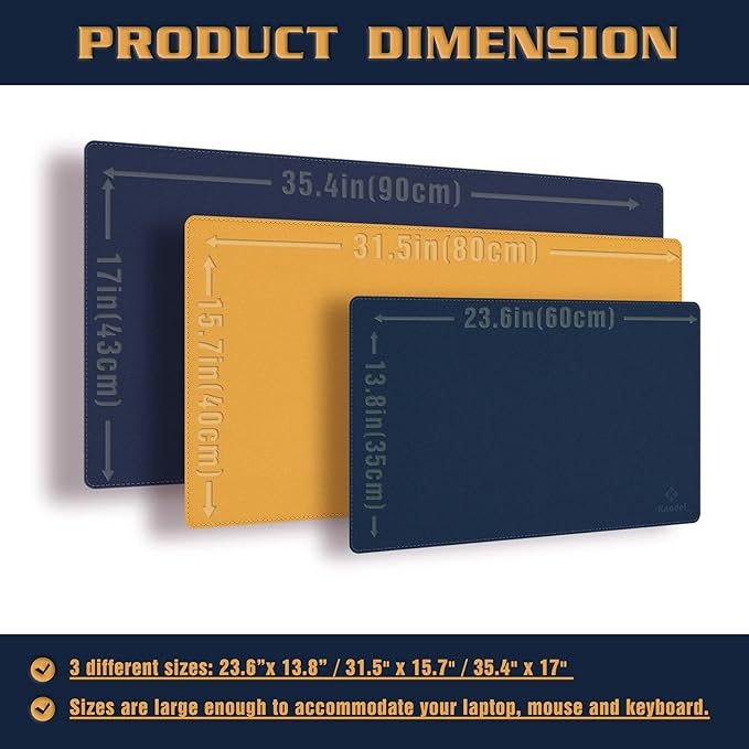 K KNODEL Desk Mat, Blotter, Dual-Sided Office Desk Pad, Waterproof Desk Mat for Desktop, Desk Blotters, PVC Leather Pad Protector (Dark Blue, 31.5" x 15.7")