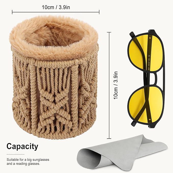 RayLove Glasses Holder for Nightstand, Boho Decor Eyeglass Case, Plush Lined Glasses Holder Stand for Office Desk Organizer