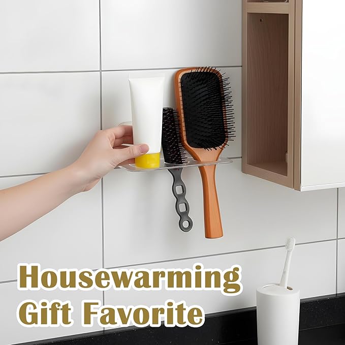 Bathroom Hair Brush Holder Wall Mounted Hair Brush Organizer with 3 Holes Non Perforated Wall Mounted Shaver Storage Rack for Combs, Curling Irons, Razors