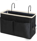 Bedside Caddy Bedside Hanging Storage Basket Multi-Function Organizer Caddy for Bunk and Hospital Beds Dorm Rooms Bed Rails, Can be Placed Glasses Books Mobile Phones（Black）