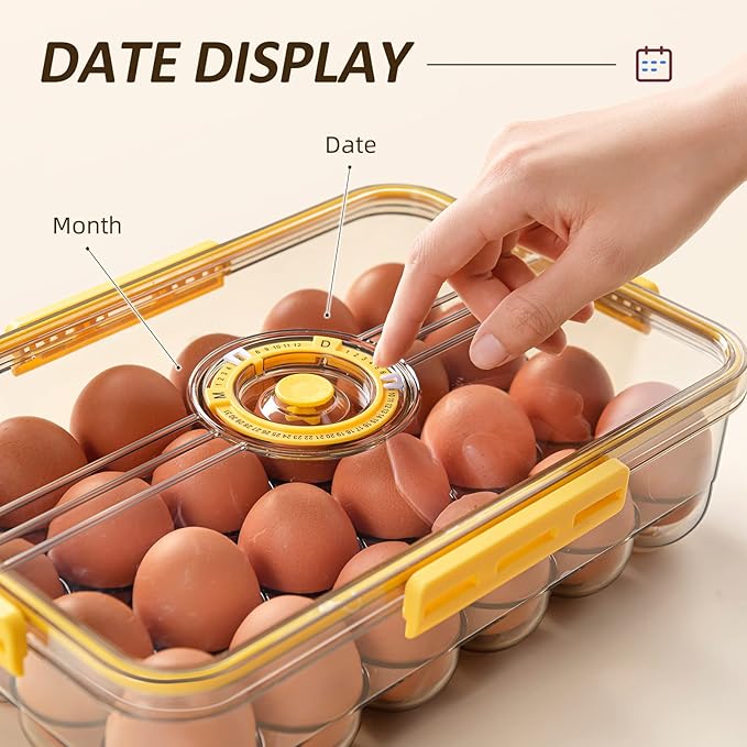 CottonColors Egg Holder for Fridge 18 Egg Container for Refrigerator Plastic Egg Organizer for Refrigerator Stackable Egg Storage With Lids for Timer(2 pack)