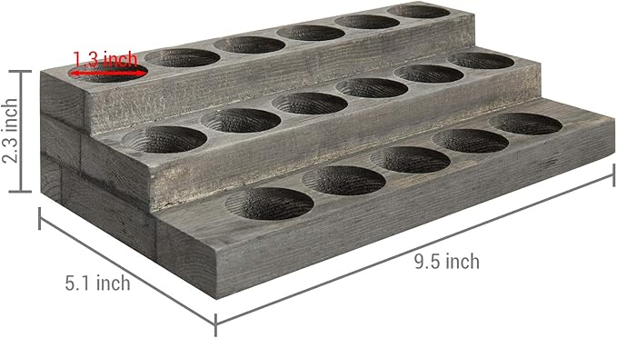 MyGift 3-Tier Vintage Grey Wood 17-Bottle Essential Oil Display Stand