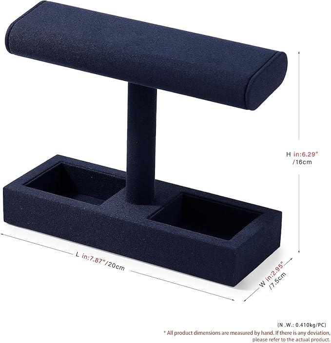 Oirlv Microfiber T-Bar Watch Display Stand Jewelry Display Props Jewelry Organizer Holder for Watch Bracelet Ring Earrings (Blue,Microfiber)