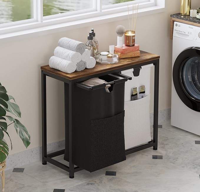 Laundry Basket Double Laundry Hamper with Removable Bags, Fabric Handles, Large Top Shelf and Laundry Bag for Bathroom, Dorm, Laundry Room