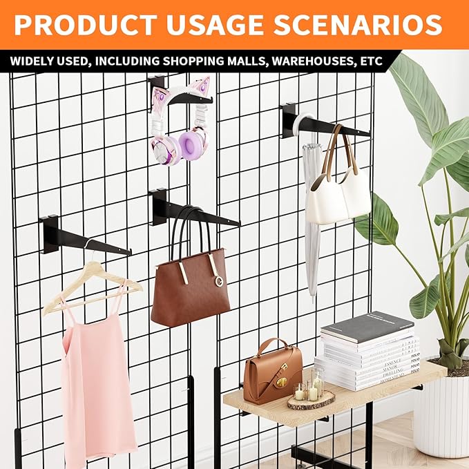 10" Grid Wall Knife Holder Brackets,10 PCS Black Metal Grid Wall Brackets, Grid Wall Accessories with Lip, for All 3" Grid Panels