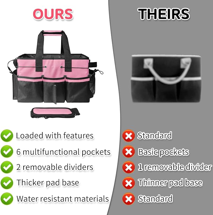 Boczif Cleaning Caddy Bag Wearable, Cleaning Caddy Supplies Organizer with Handle, Shoulder Straps & Detachable Divide, Cleaning Tool Organizers Tote Bag for Cleaners & Housekeepers(Pink)