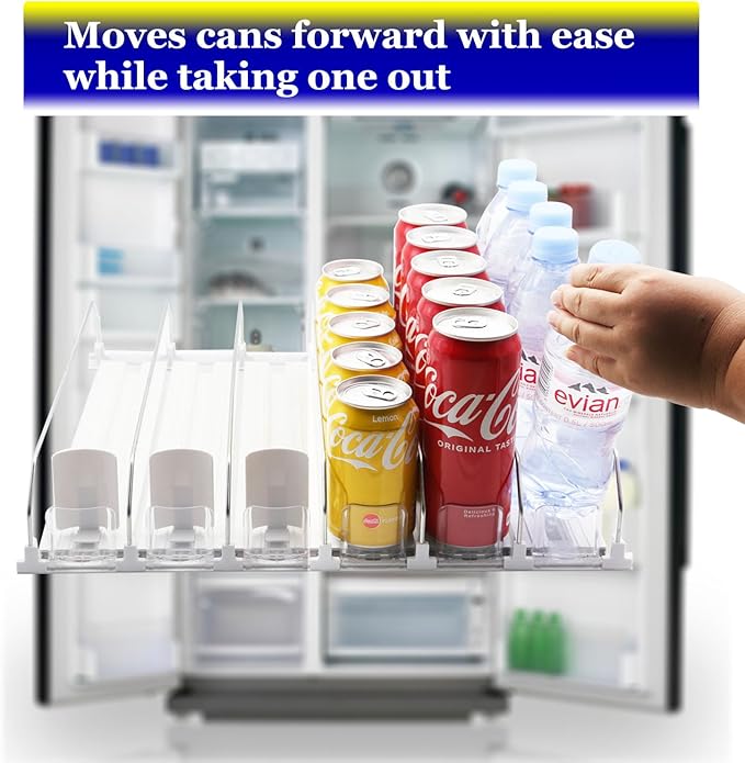 Drink Organizer for Fridge,Automatic Pusher Glide Soda Can Organizer for Refrigerator and Adjustable Width - Storage 15 Cans