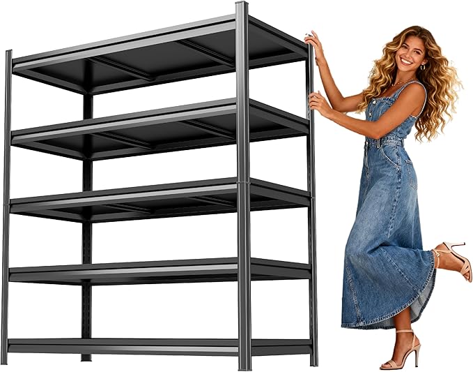 Metal Shelving, Garage Shelving Unit and Storage,Adjustable Storage Shelves, 3000LBS Storage Steel Shelving, for Kitchen Warehouse Pantry Commercial Use, Basement (63in×48in×24in-5 Tier)