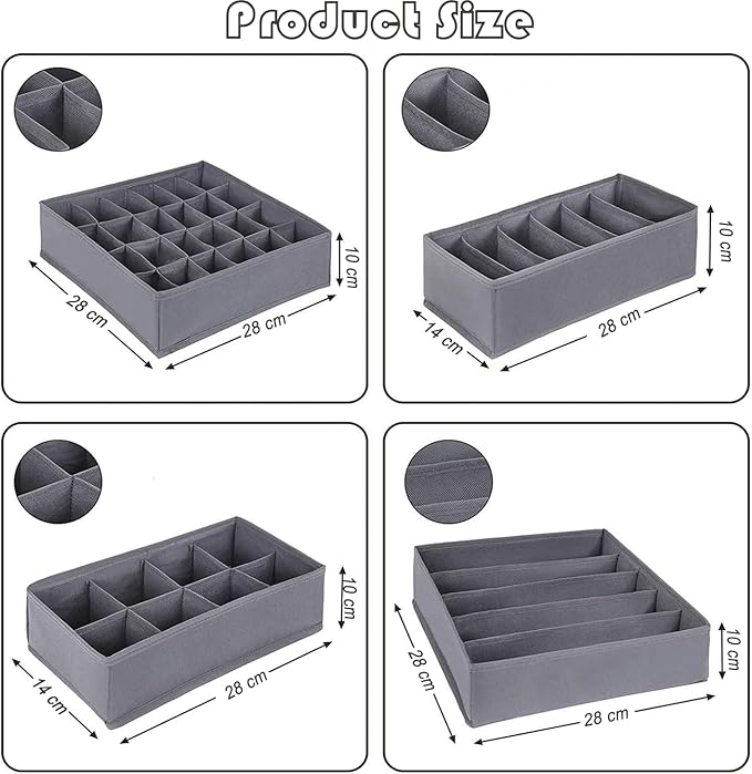 8 Pack Dresser Drawer Organizer Clothes Underwear Sock Storage Drawer Dividers Grey Foldable Closet Organizer Storage Box