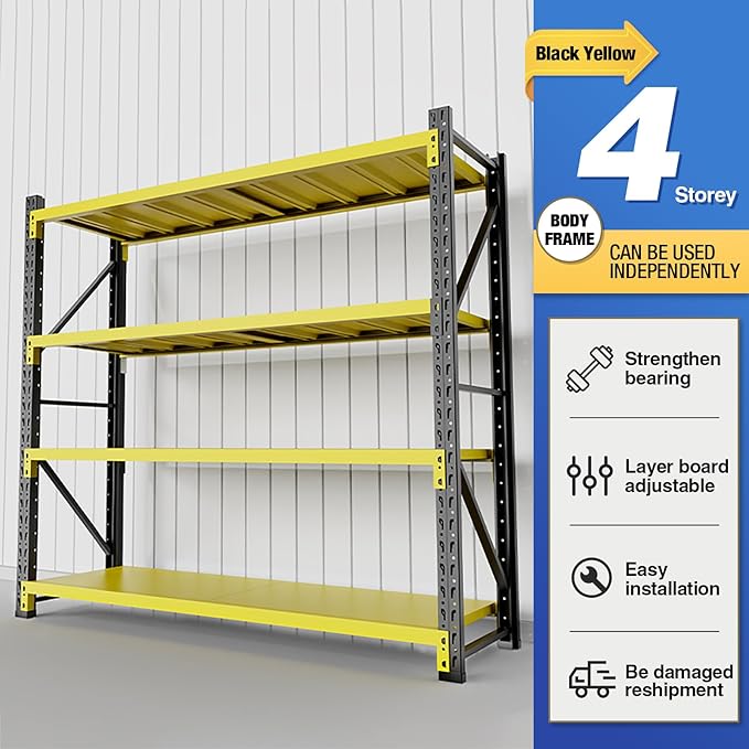 torage Shelves,Garage Shelving Heavy Duty Metal Adjustable Garage Shelves, Shelving Units Industrial Shelving for Warehouse(Yellow and Black, W47.2*D23.6*H78.7)