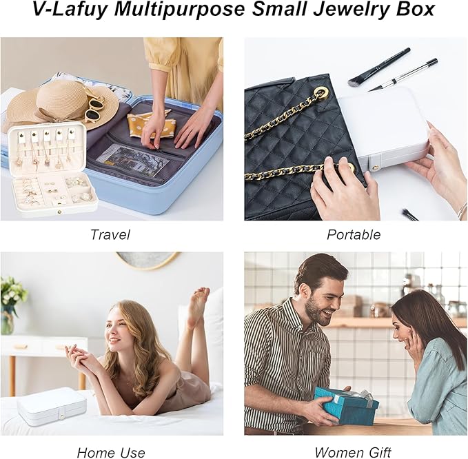 Small Jewelry Box, Travel Jewelry Case Portable Jewelry Boxes for Women, 2-Layer Mini Jewelry Travel Organizer, Gift for Women Girls,White D