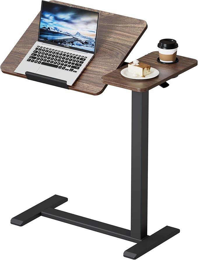 BZIUM Overbed Bedside Table with Hidden Wheels, Adjustable Medical Tilt Top Hospital Bed Table Over The Bed, Rolling Desk Mobile Standing Desk for Hospital&Home Use (Walnut)