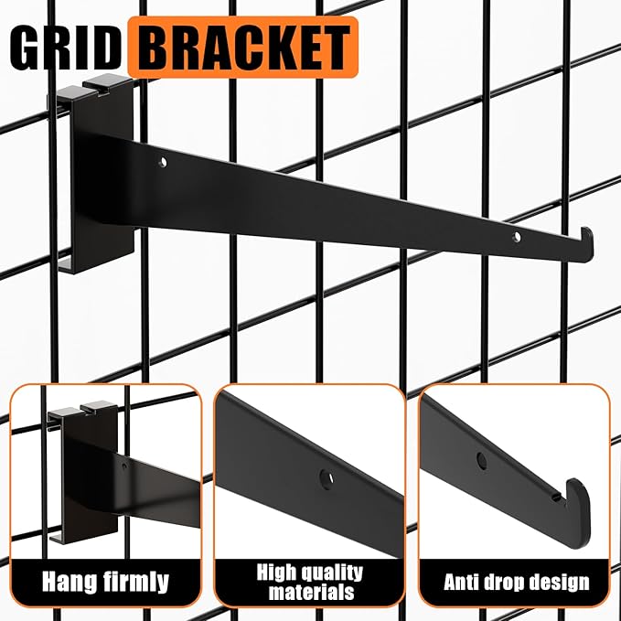8" Grid Wall Knife Holder Brackets,10 PCS Black Metal Grid Wall Brackets, Grid Wall Accessories with Lip, for All 3" Grid Panels