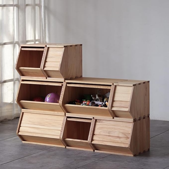 Stackable Solid Wood Storage Chests,Bins with Lids,Modular Wooden Multi-use Box,Closet Storage Organizers,Hall Entryway Cabinet,Drawers,Potato,Onion,Bread,Classify by Items,11.75”W(1 Pack)