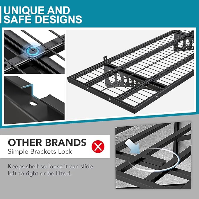 4-Pack 1.5×3.8ft Garage Wall Shelving, 18×45.6 inches Heavy Duty Wall Mounted Shelves, Garage Storage Shelf, 1000 lbs Load Capacity, Black