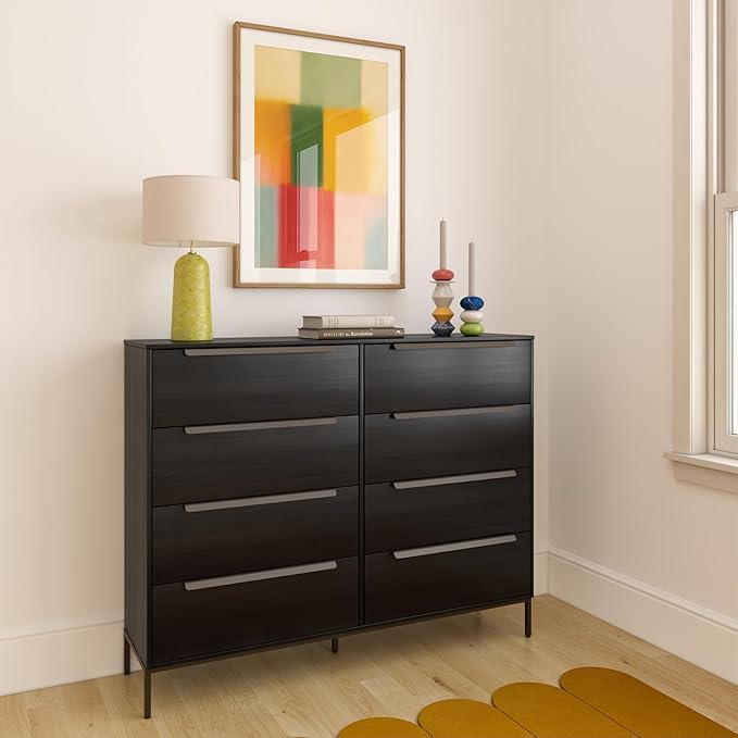 Lira Premium Fabric Dresser - Solid Wooden Frame, 8 Spacious Sag-Proof Drawers with Sleek Metal Handles - Premium & Durable Storage Solution for Your Home (Black)