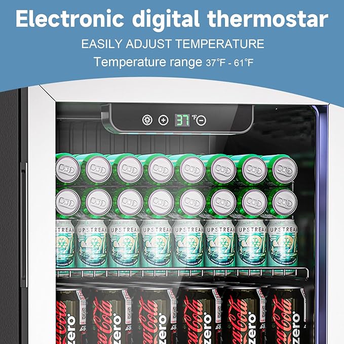 3.1 Cu.ft Beverage Refrigerator Cooler, 110 Can Mini Fridge with Glass Door, Digital Temperature Display for Soda, Beer or Wine For Office Bar with Adjustable Removable Shelves