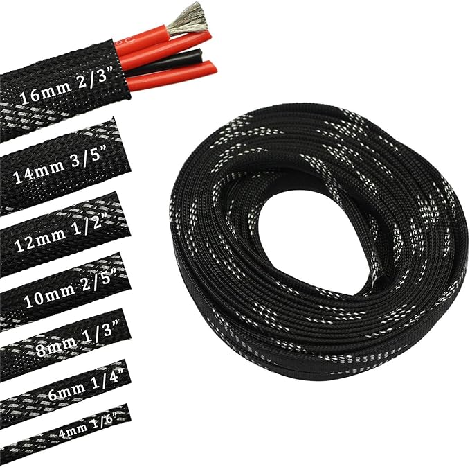 30ft PET Expandable Sleeving Wire Cable Sleeve (1/3", Silver&Black)