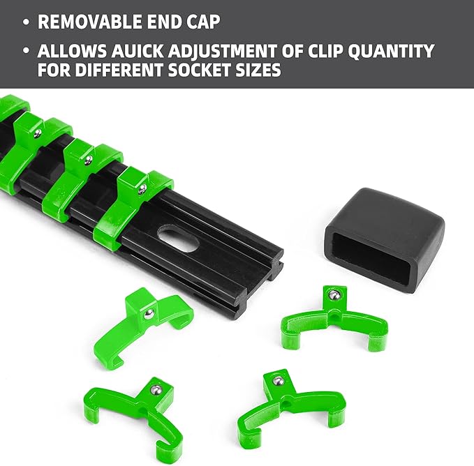 Socket Organizer Drive ABS Tools - Green Socket Holder, Premium Quality 18 Pieces Socket Holders Kit 1/4-Inch x 96 Clips, 3/8-Inch x 90 Clips, 1/2-Inch x 72 Clips（18PC,Green