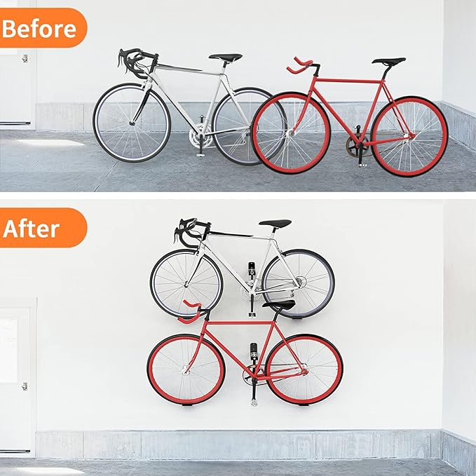 WALMANN 2 Pack Bike Pedal Hanger Wall Mount, Heavy Duty Horizontal Bike Rack for Garage Wall, Holds Up to 70LBS
