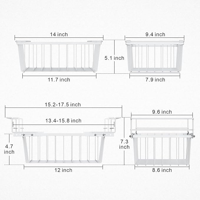 iSPECLE Deep Freezer Organizer Bins - 15.2"~17.5" Freezer Baskets for Chest Freezer, 5 Cu.FT Deep Chest Freezer Organizer Bins, 1 Expandable Hanging Basket and 3 Pack Stackable Bins, 4 Pack White