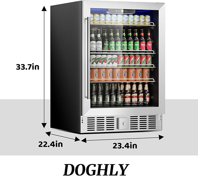 Beverage Refrigerator Cooler, 182 Can Mini Fridge Glass Door for Drinks Soda, Beer, or Wine - Small Refrigerator for Office Bedroom Home Bar, Adjustable Shelves, 5.3 Cu.Ft, Silver