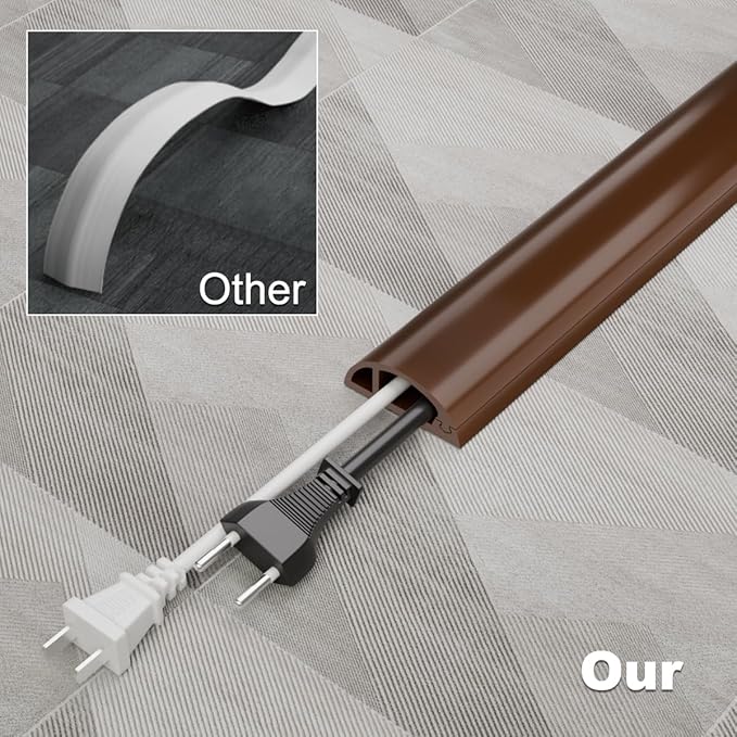 6FT Side-Open Extension Cord Covers for Wires on Floor,Silicone Power Cable Protector Cord Hider Management Strip,Hide Electric Wire on Carpet,Chord Runner Protective Safety Wiremold,Brown