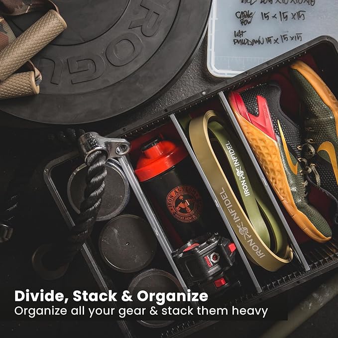 SIDIO Quarter Crate 4 Pack of Stackable Storage Bins - Organizer Bins with Dividers for Garage Organization, Home Storage - Heavy Duty Plastic Containers - 19.16” x 12.75”x 4.57” (Red)