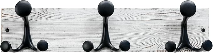 SKOLOO 17-Inch Wood Coat Rack Wall Mount with 3 Triple Hooks - Ideal for Family Entrances, Classrooms, and Pet Supplies Storage - Perfect Coat Hooks for Wall,Distressed White Wash