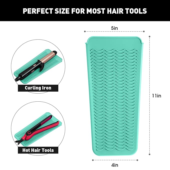 ZAXOP 2 Pack Heat Resistant Silicone Mat Pouch for Flat Iron, Curling Iron,Hair Straightener,Hair Curling Wands,Hot Hair Tools (Mintgreen-Mintgreen)