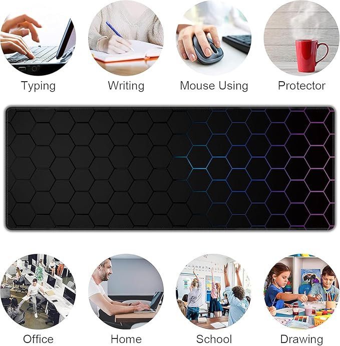 Hexagon Honeycomb Large Mouse Pad,Gaming Keyboard Desk Pad,Extended Mouse Mat Non-Slip Rubber Base with Stitched Edges for Office Game Home XL 31.5"x11.8"