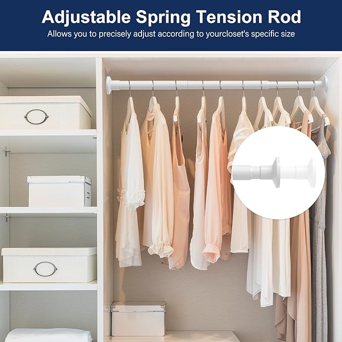 No Drilling Closet Rod, 27.5-74 Inches Hanging Closet Rod for Clothes, Closet Bar & Pole Heavy-duty, Closet Rods for Hanging Clothes For Closet Wardrobes Bathroom Laundry RV Curtains,White