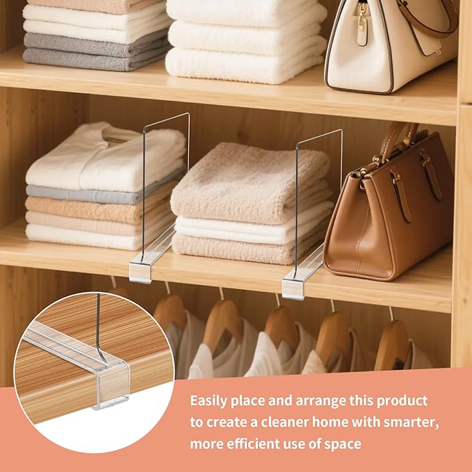 5 Pack Clear Shelf Dividers for Closets, Acrylic Dividers for Shelves, Closet Shelf Divider for Organization,Organizers & Separators for Shelf Storage, Home Closets, Cabinets