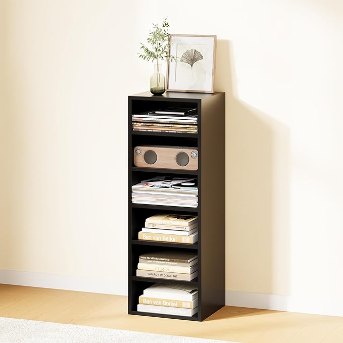 IOTXY DIY Modular Cube Bookcase - CubeXY Customizable Stackable Expandable Basic Shelving Units, 6-Cube Wooden Open Bookshelf with Removable Shelves for Books Organizer, Black