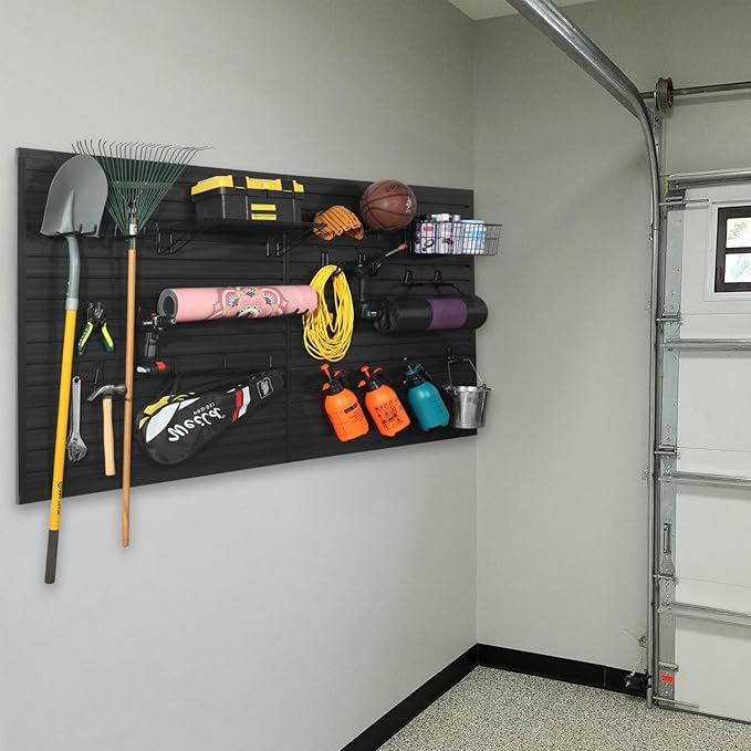 Slatwall Panel Garage Organizer PVC Slatwall Heavy Duty Wall Mounted Rack, Interlocking Slat Wall Panels for Tool Organization Peg Board(White 4 x 4 ft)