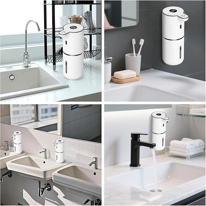 2 Pack Automatic Foaming Soap Dispenser Touchless, USB Rechargeable Smart Hand Soap Dispenser, 6-Level Adjustable, 12.8oz/380mL Wall Mount for Bathroom Kitchen Dish Soap